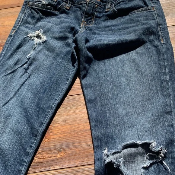 Hollister Women's Blue Jeans Size 0 Zipper Bottom Distressed High Rise Midi - Picture 7 of 13